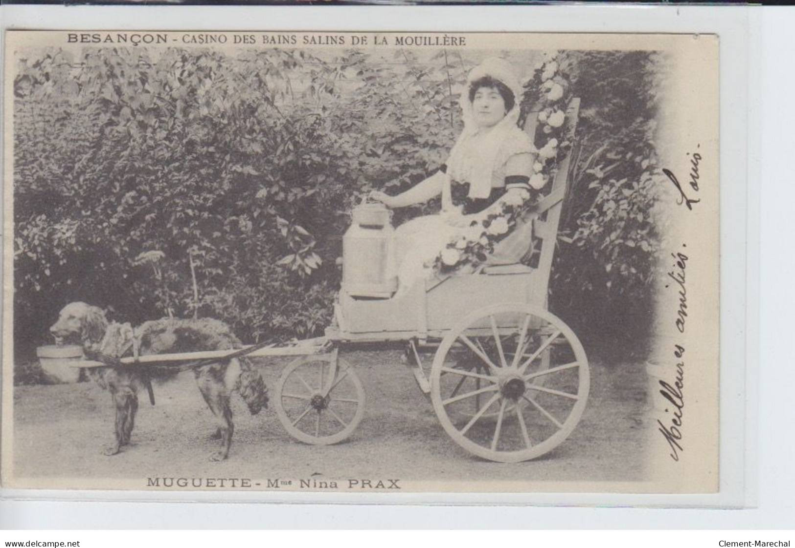 BESANCON: Casino Des Bains Salins De La Moullière, Voiture à Chien, Muguette Mme.Nina Prax - état - Besancon