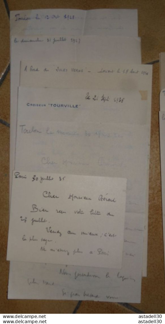 Ensemble De Lettres Signées  Régis BERENGER, Vice Amiral, Marine Nationale 1920-1930's   .......... .... Caisse-40 - Documenten