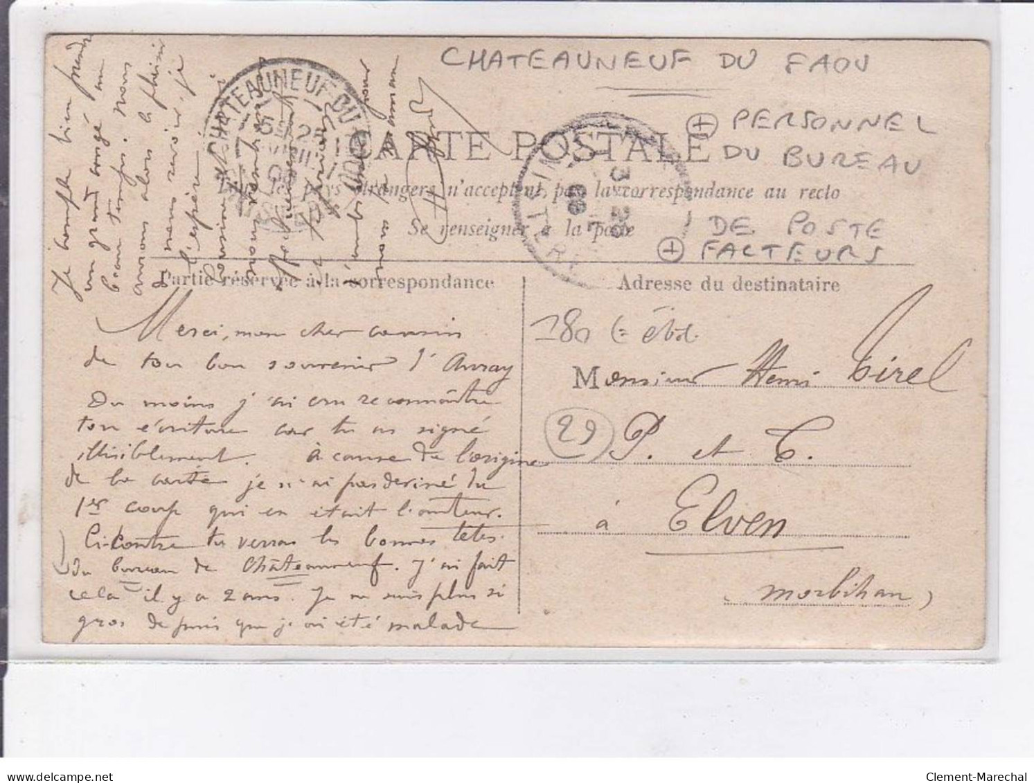 CHATEAUNEUF Du FAOU: Personnel Du Bureau De Poste, Facteurs - état - Châteauneuf-du-Faou