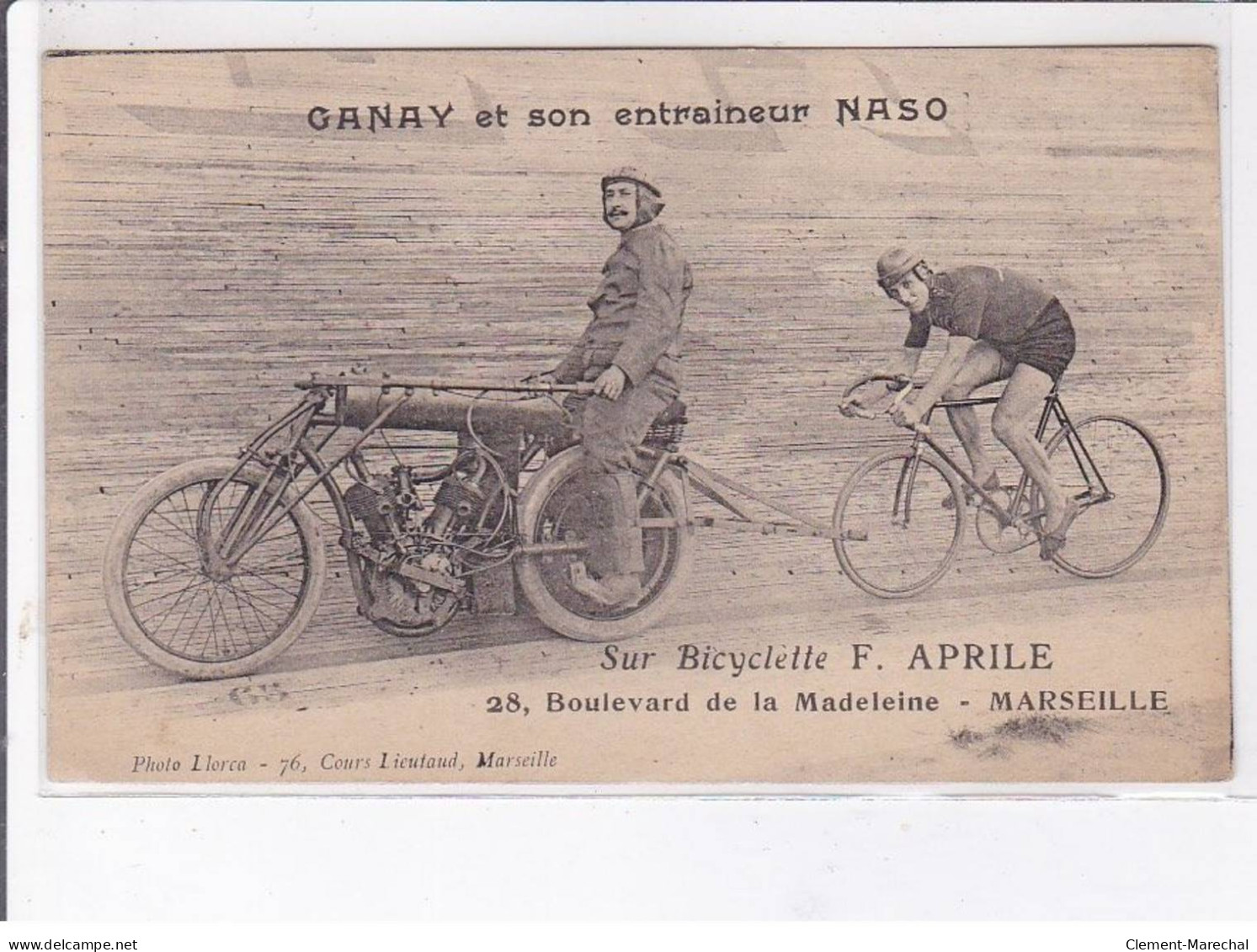 MARSEILLE: Ganay Et Son Entraineur Naso Sur Bicyclette F. APRILE, Moto, Vélo - Très Bon état - Other & Unclassified