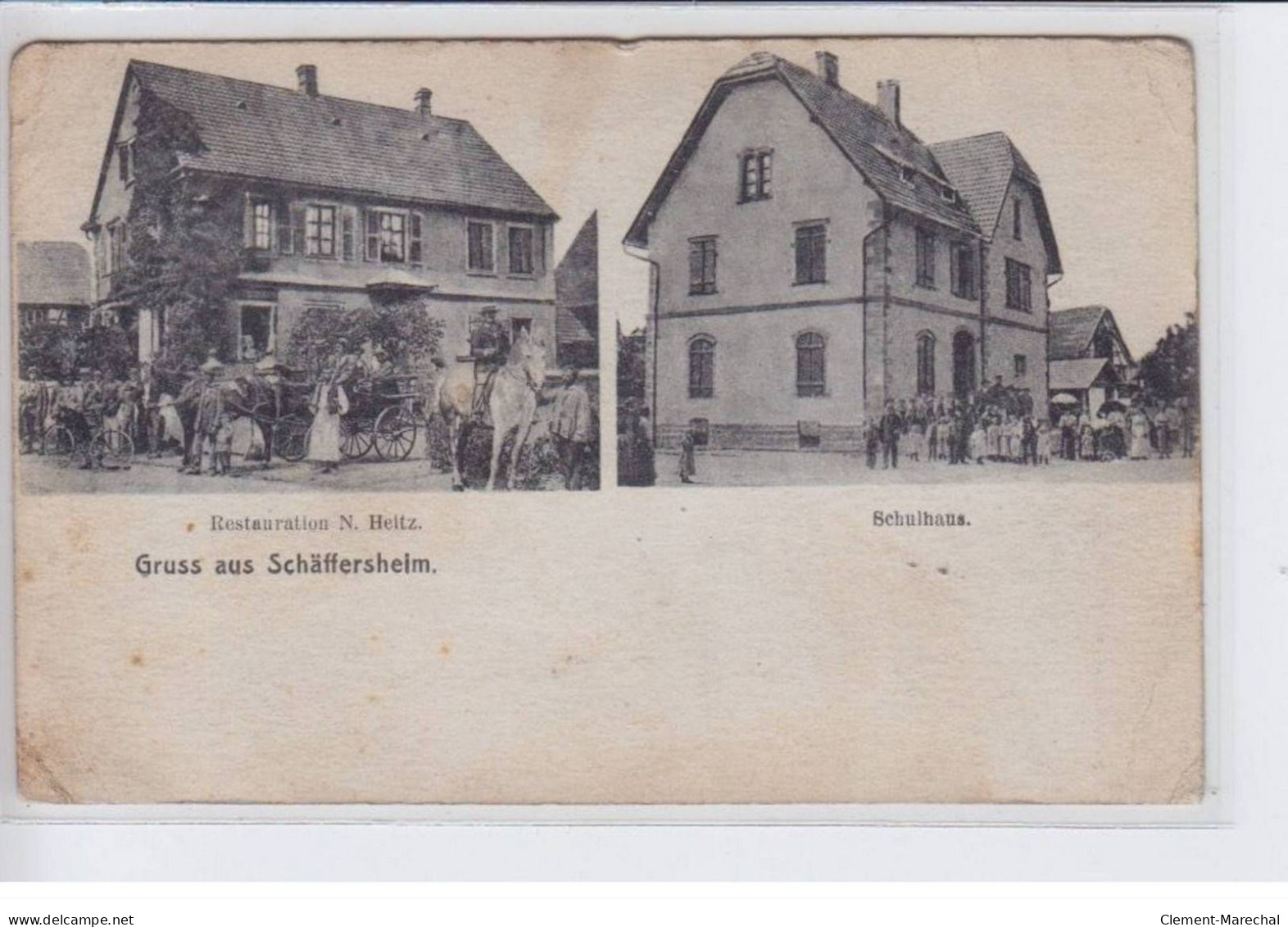 SCHÄFFERSHEIM: Gruss Aus Scäffersheim, Restauration N. Heitz, Schulhaus - état - Other & Unclassified