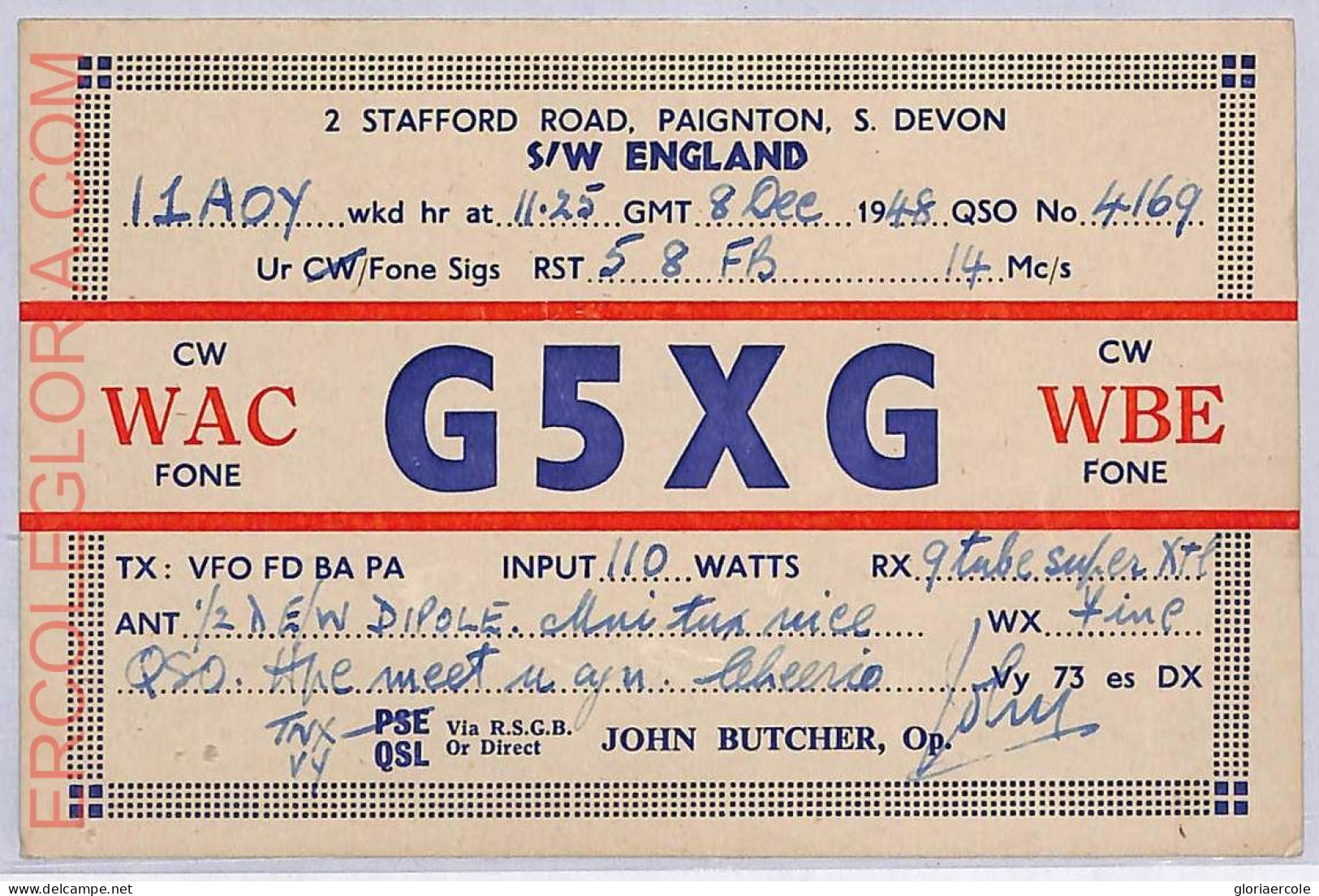Ad9132 - GREAT BRITAIN - RADIO FREQUENCY CARD - England - 1948 - Radio