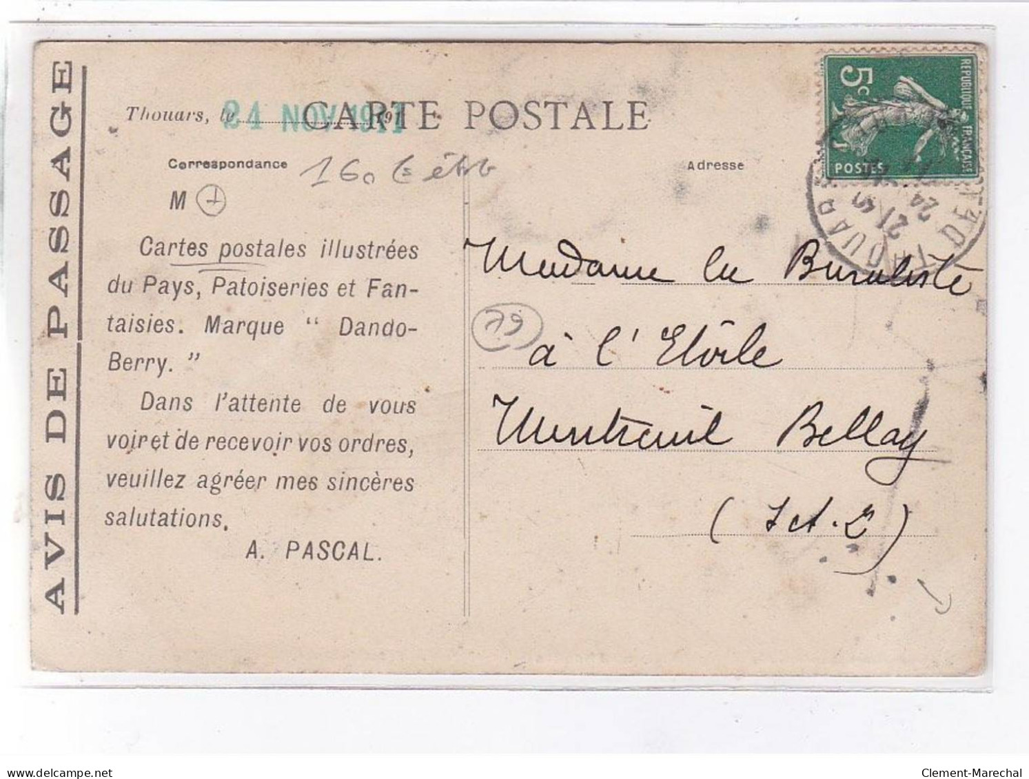 THOUARS: Librairie Vve Franchineau A. Pascal Succursale, Cartes Postales - état - Thouars