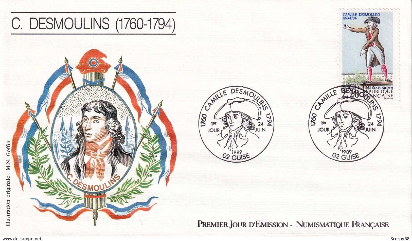 FDC 19/10/1989: Camille DESMOULINS 1760-1794 - Y&T N° 2594 - 1980-1989