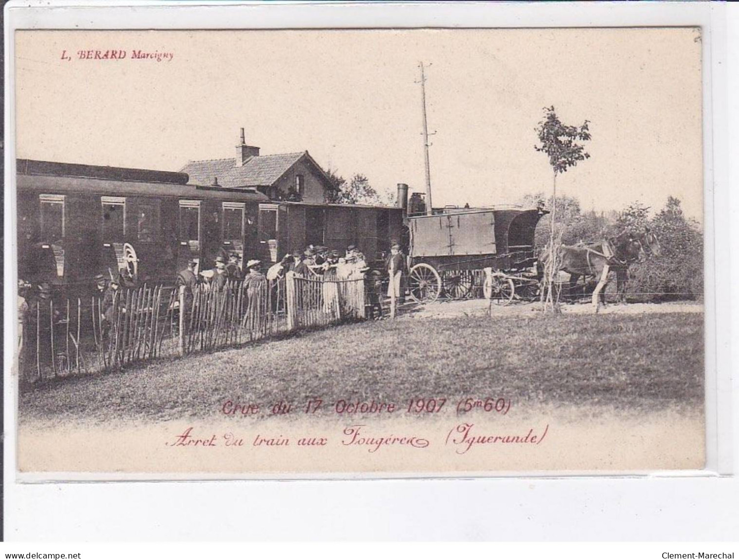 SAONE ET LOIRE: Arrêt Du Train Aux Fougérer(?) (Iguerande), Crue Du 17 Octobre 1907, Attelage - Très Bon état - Otros & Sin Clasificación