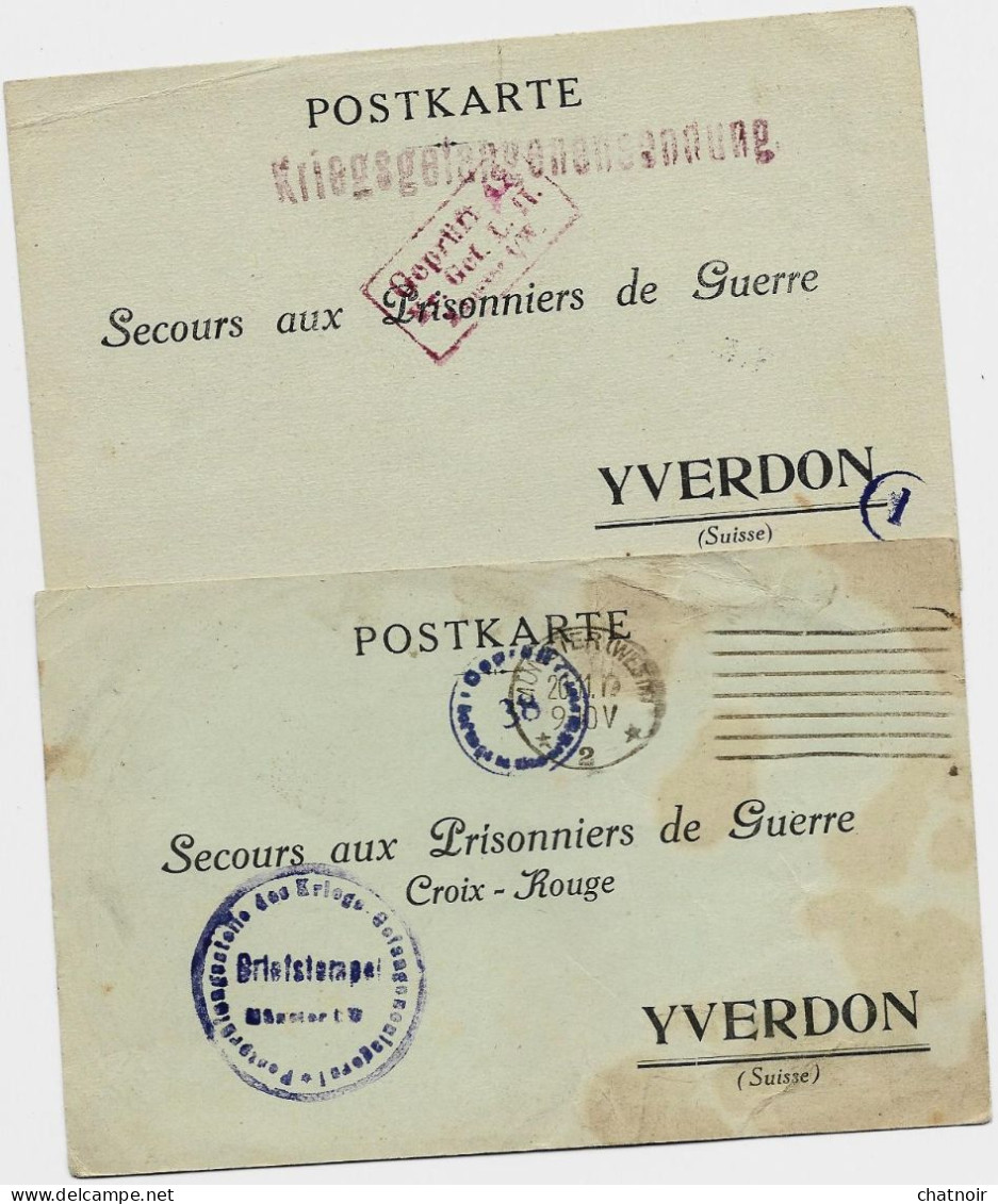 2 Cartes Secours Aux Prisonniers De Guerre / Croix Rouge MUNSTER  1917/1918 Pour La Suisse - 1. Weltkrieg 1914-1918