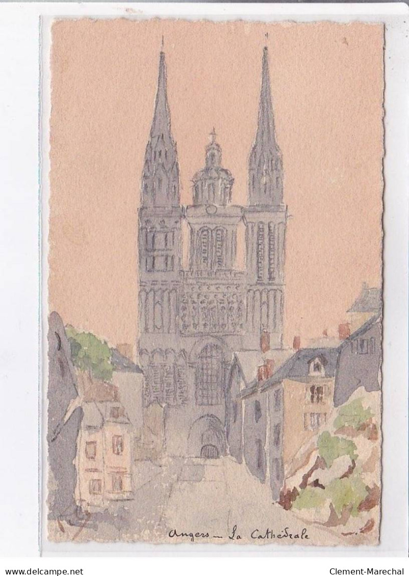 ANGERS: Cartes Dessiné à La Main, La Cathédrale - Très Bon état - Angers