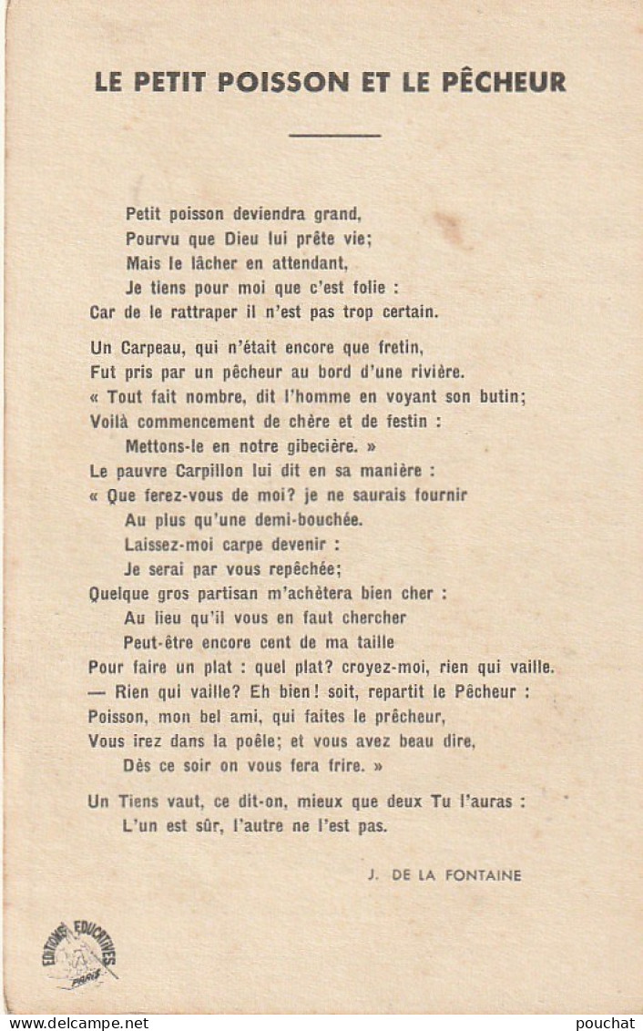 HO Nw (12) " LE PETIT POISSON ET LE PECHEUR " - FABLE DE LA FONTAINE - ILLUSTRATEUR CALVET ROGNIAT - Andere & Zonder Classificatie