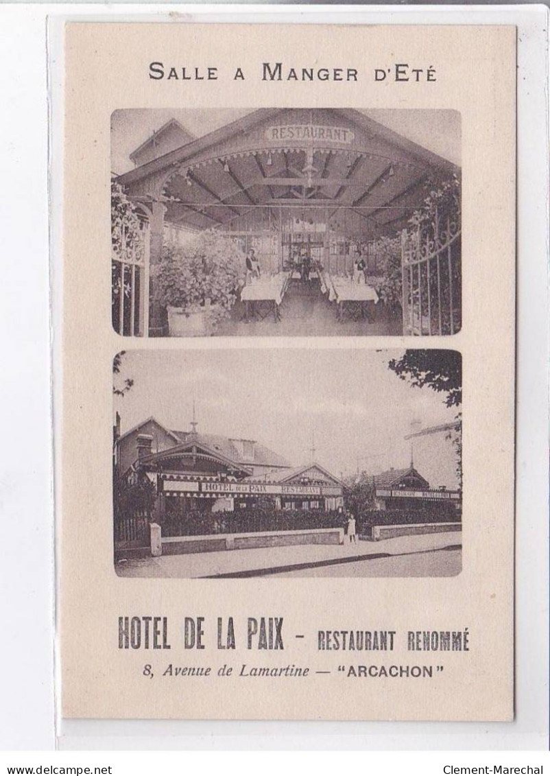 ARCACHON: Salle à Manger D'été Hotel De La Paix, Restaurant Renommé, 8 Avenue De Lamartine - Très Bon état - Arcachon