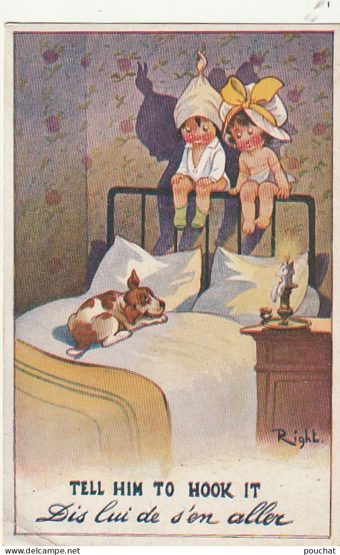 HO Nw (12) " DIS LUI DE S' EN ALLER  " - COUPLE DANS CHAMBRE A COUCHER ET CHIEN ASSOUPI - ILLUSTRATEUR RIGHT - Right