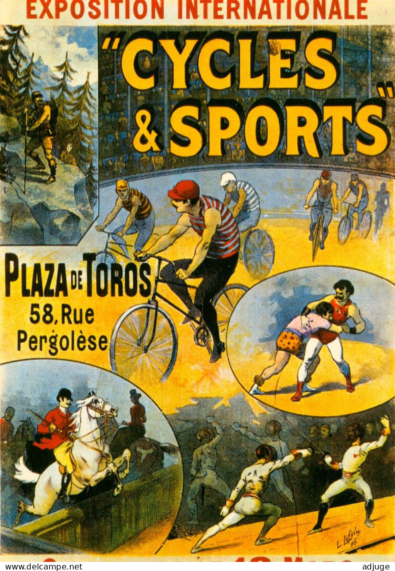 CPM- Affiche "CYCLES & SPORTS" Exposition Internationale, Paris 58 R. Pergolèse* Lutte, Cyclisme, Escrime ..TBE - Circus