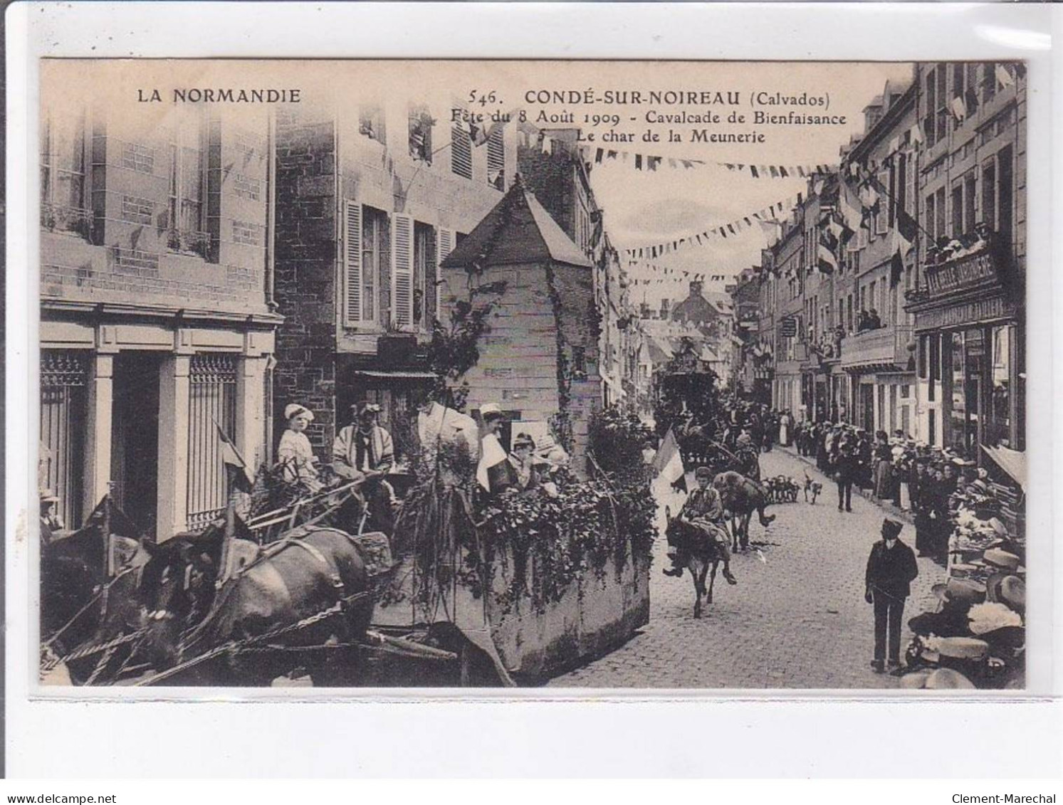 CONDE-sur-NOIREAU: fête du 8 août 1909 cavalcade de bienfaisance le char du laboureur, 12 CPA - très bon état