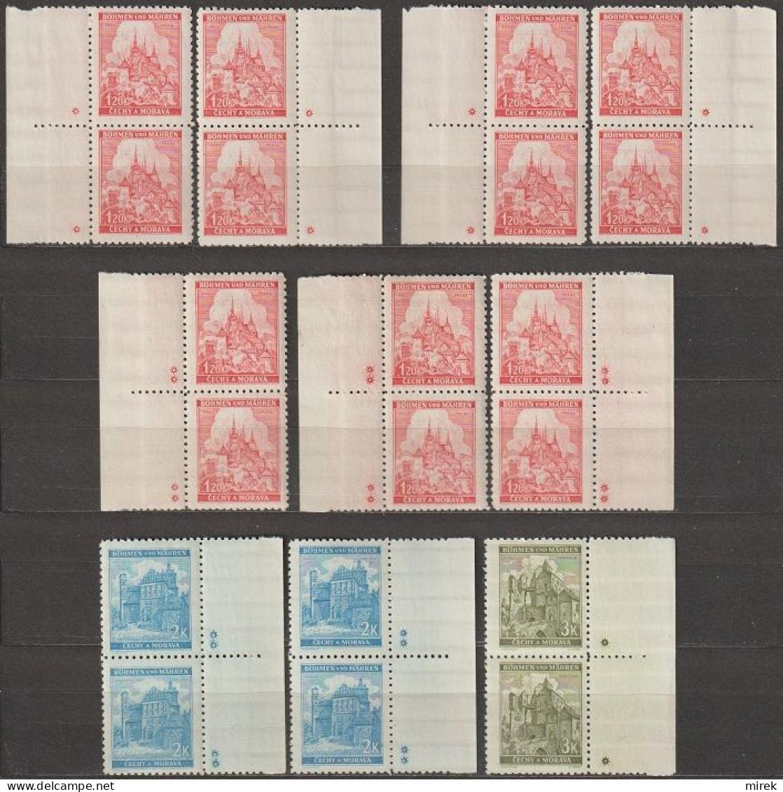 046/ Pof. 57,59,61, Border Pairs, Diff. Plate Marks - Unused Stamps