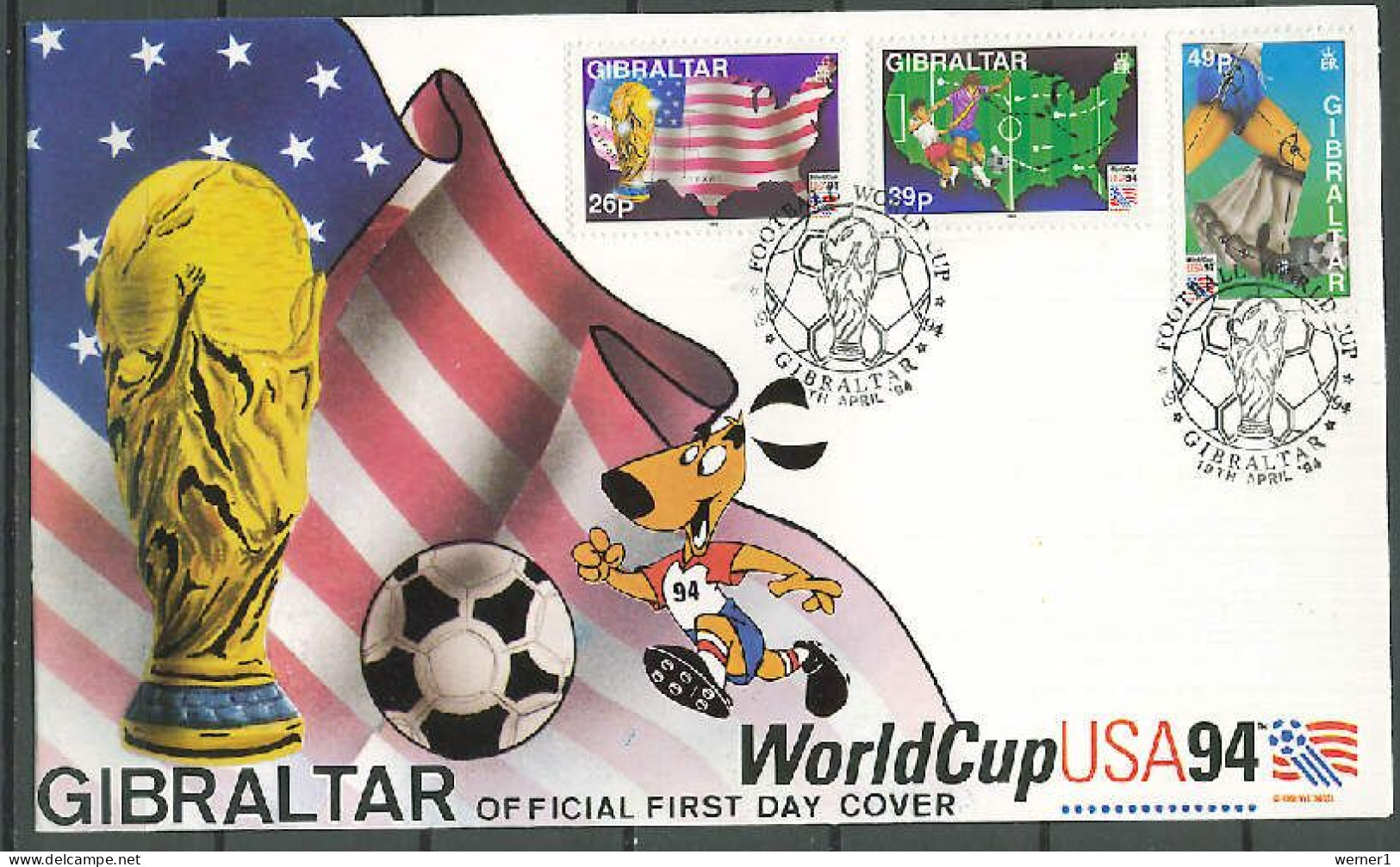 Gibraltar 1994 Football Soccer World Cup Set Of 3 On FDC - 1994 – USA