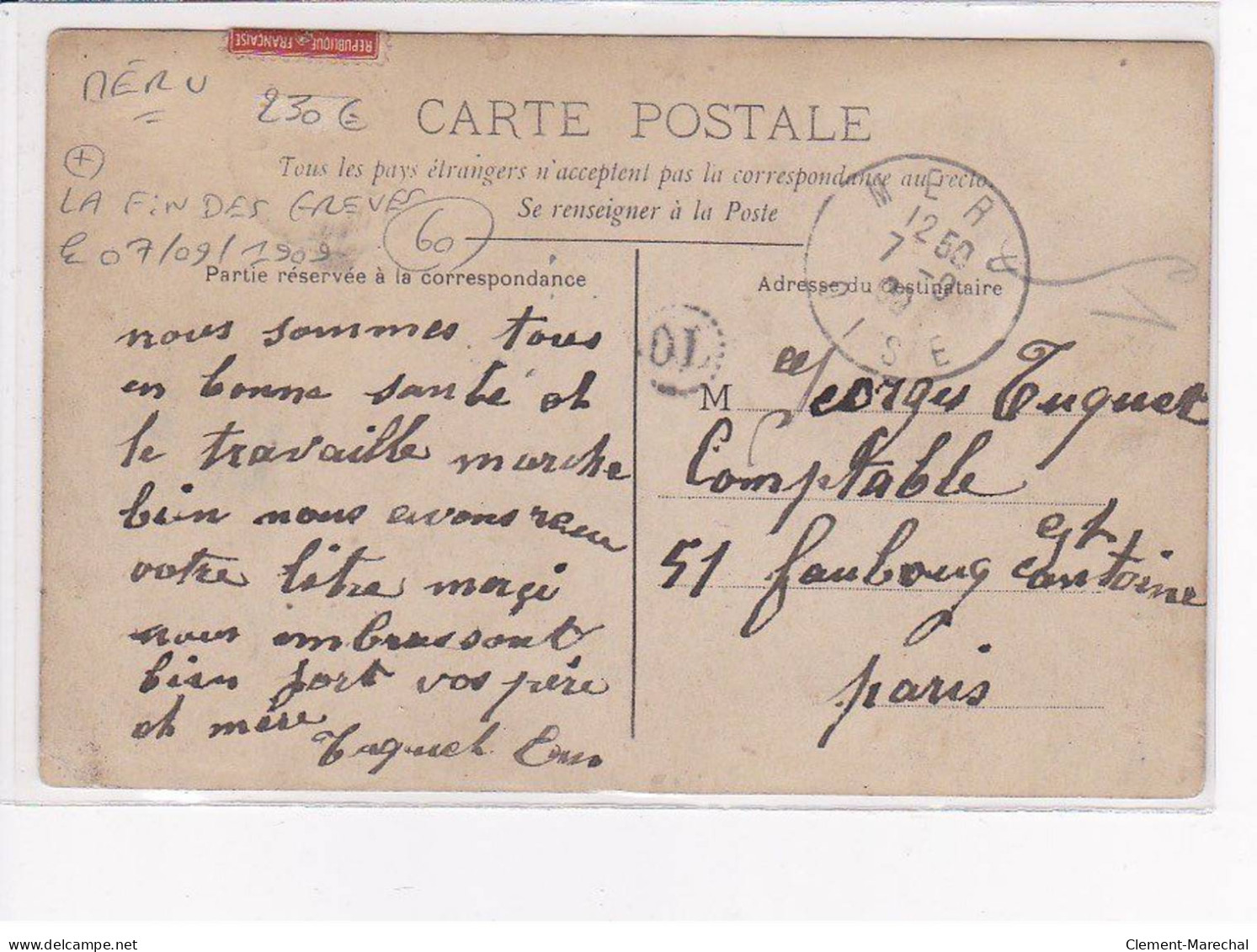 MERU - Carte Photo - La Fin Des Grèves Le 07/09/1909 - Très Bon état - Meru