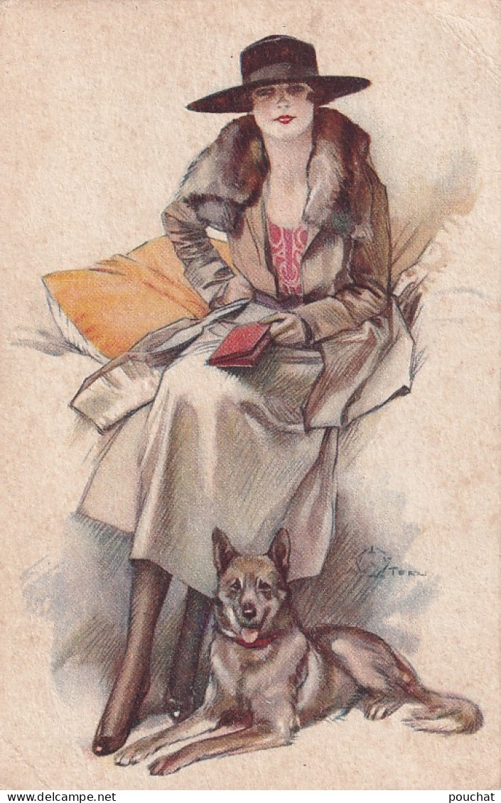 JA 28- FEMME ELEGANTE CHAPEAUTEE AVEC CHIEN BERGER - ILLUSTRATEUR TERZI - Andere & Zonder Classificatie