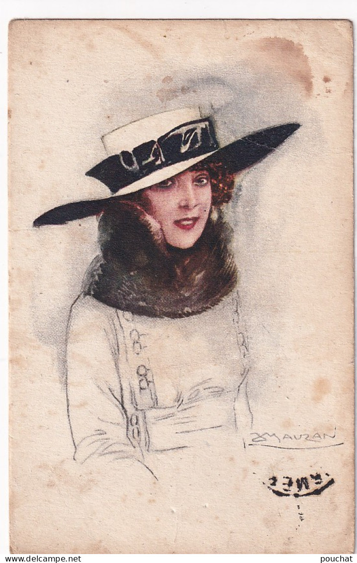 JA 28- PORTRAIT DE FEMME CHAPEAUTEE AVEC COL FOURRURE - ILLUSTRATEUR MAUZAN - SERIE N° 104 - Mauzan, L.A.