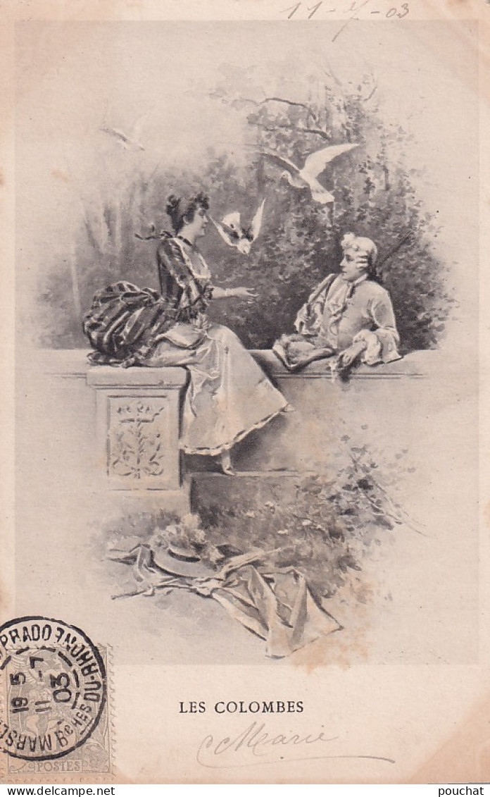 JA 28- " LES COLOMBES " - MARQUIS , MARQUISE AU JARDIN - ILLUSTRATEUR - OBLITERATION 1903 - Couples