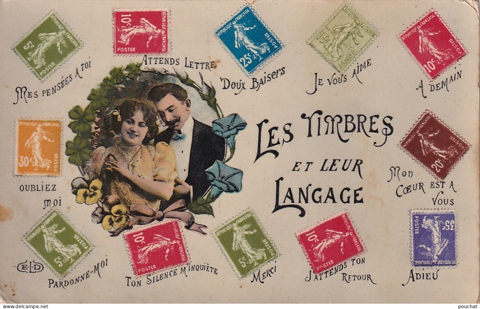 JA 28- LES TIMBRES ET LEUR LANGAGE - SEMEUSES ET COUPLE DANS MEDAILLON - Sellos (representaciones)