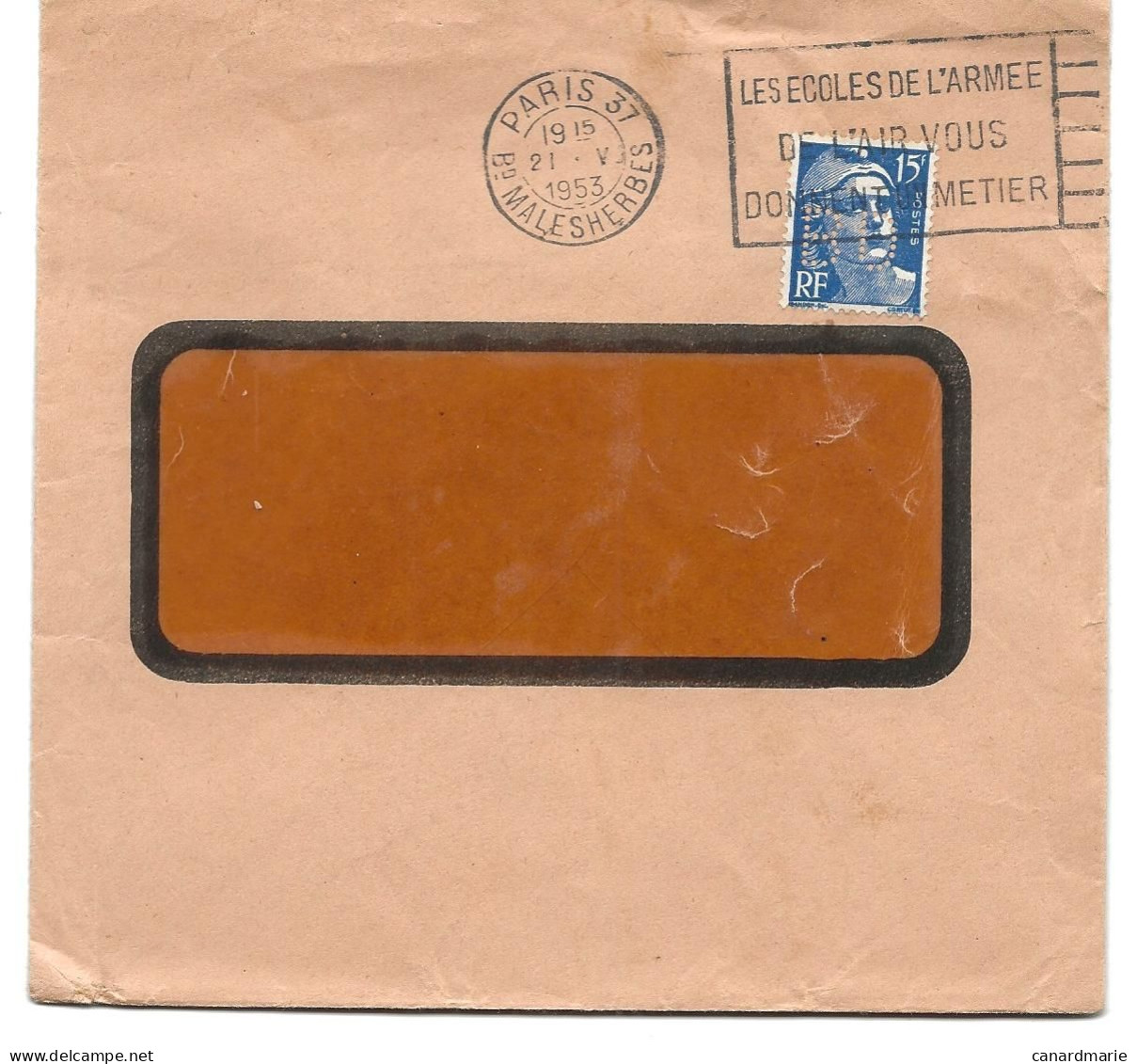 LETTRE 1953 AVEC TIMBRE AU TYPE MARIANNE DE GANDON PERFORE B D ( DEWISME ET BOUILLIANT ) - Briefe U. Dokumente