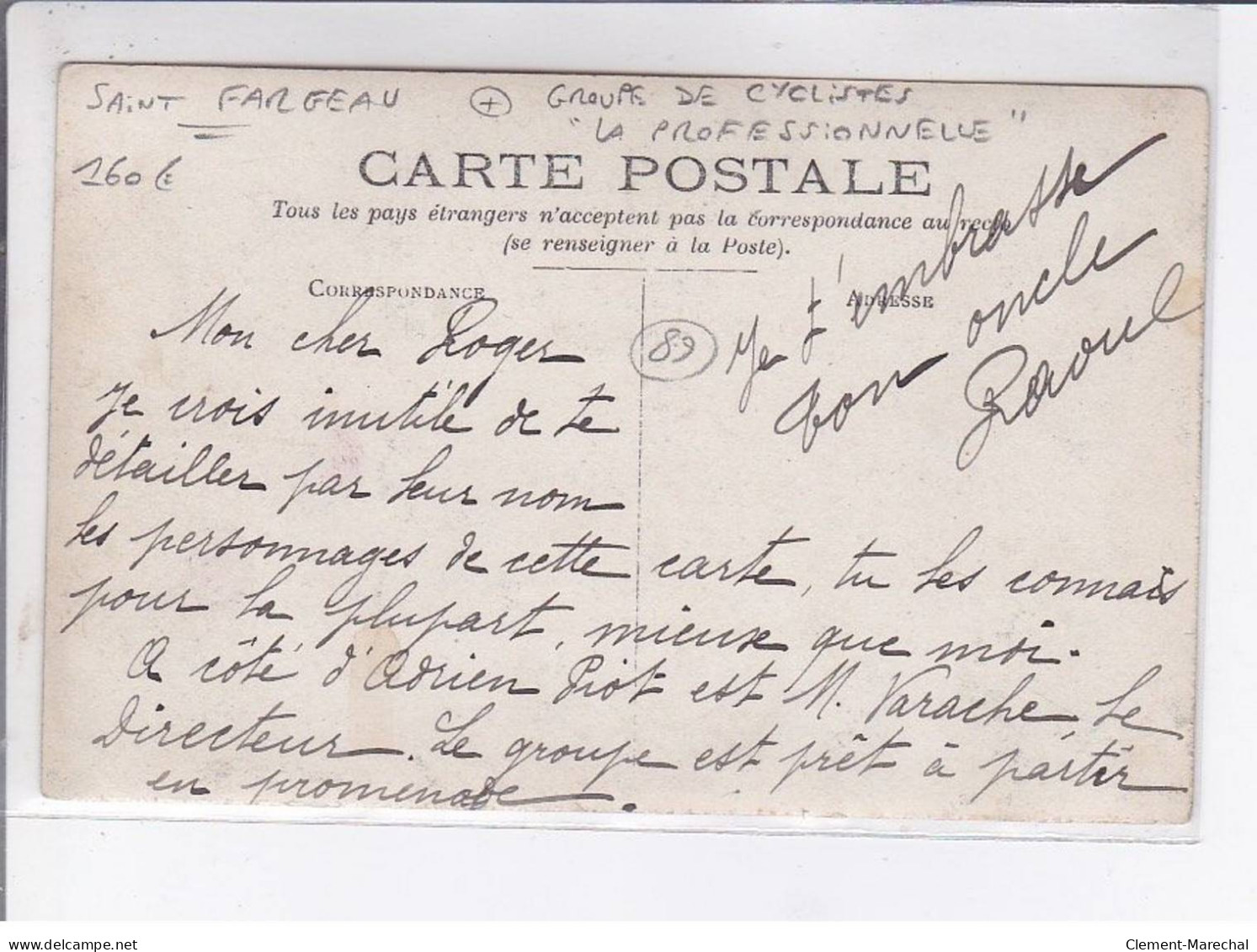 SAINT-FARGEAU: 18 Mai 1909, Groupe De Cycliste "la Professionnelle" - Très Bon état - Saint Fargeau