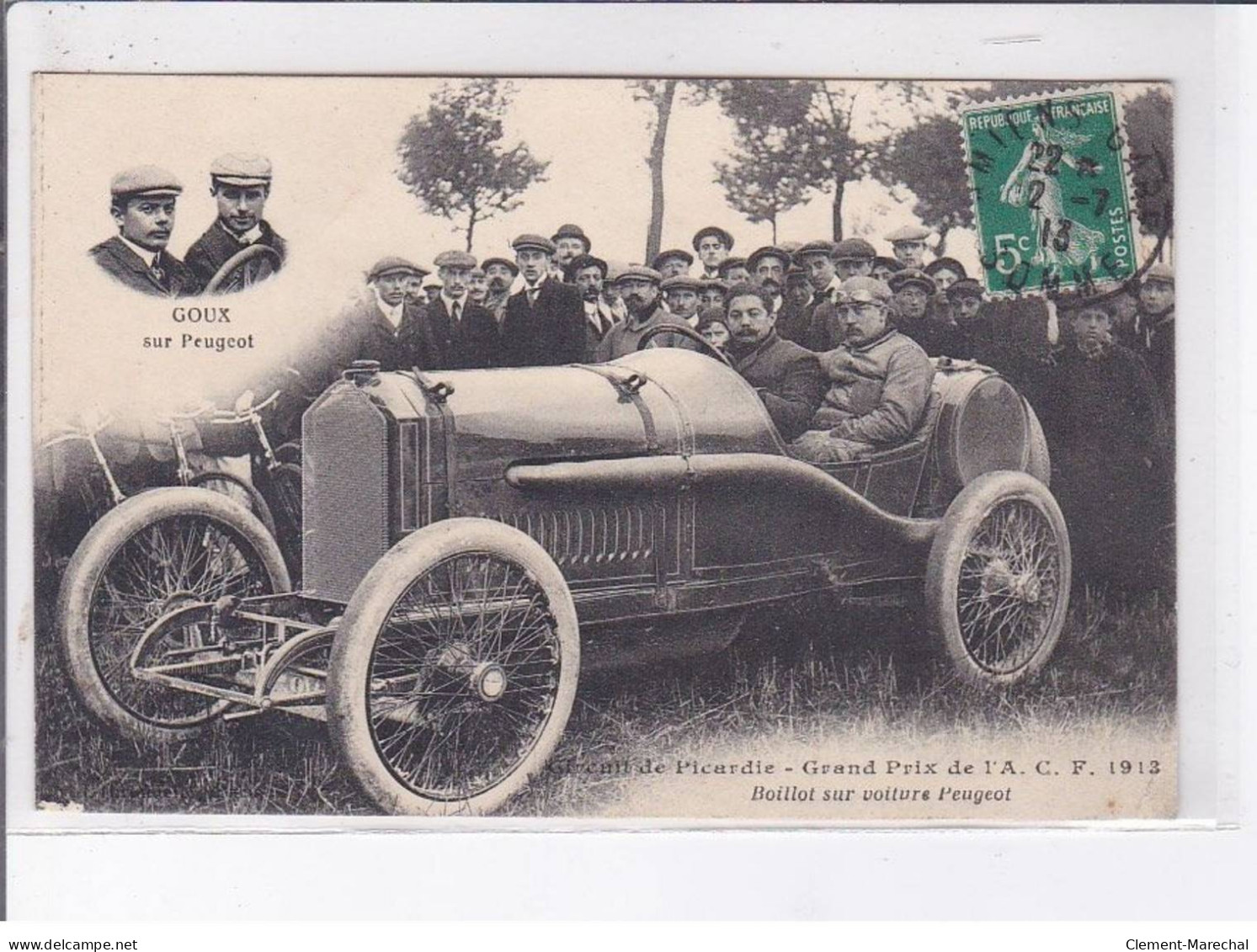 AMIENS: Goux Sur Peugeot Grand Prix De L'A.C.F. Boillot Sur Voiture Peugeot, Automobile - Très Bon état - Amiens