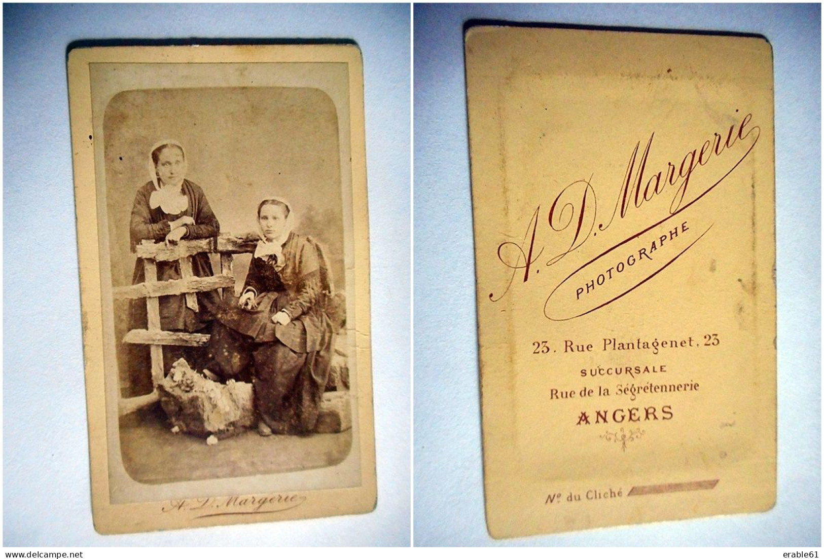 PHOTO CDV FEMME AVEC COIFFE ANGEVINE  Cabinet MARGERIE A ANGERS - Old (before 1900)