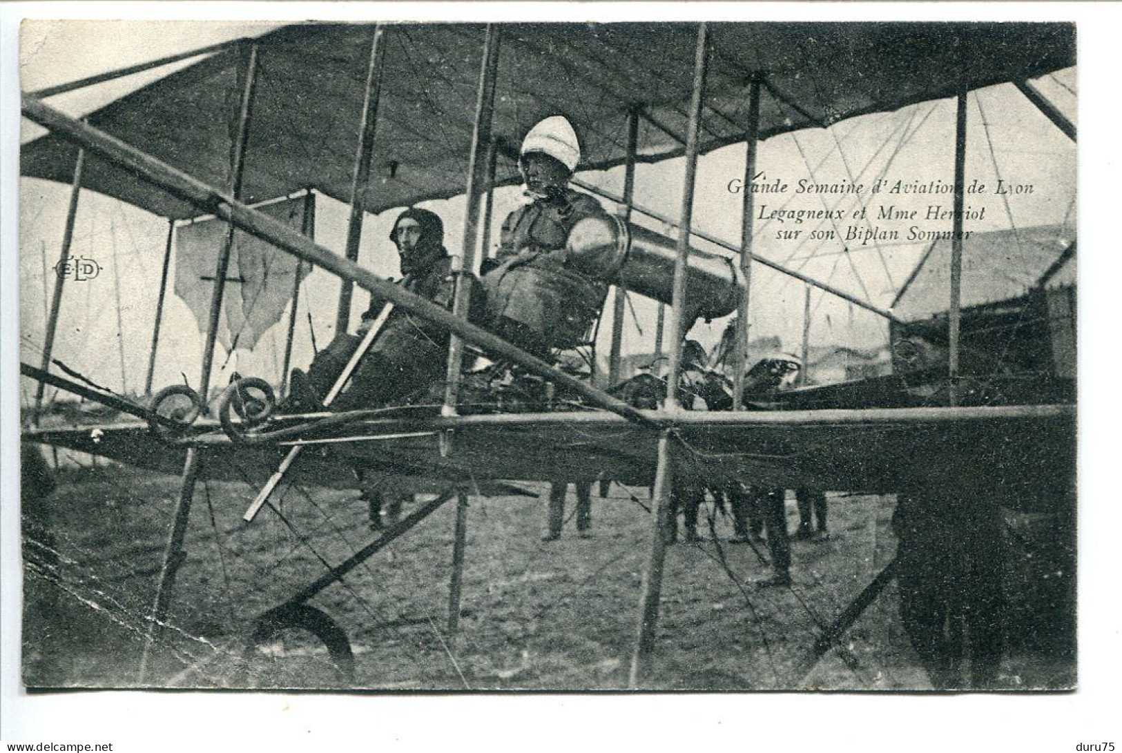 CPA Voyagé 1910 * Grande Semaine D'Aviation De LYON Legagneux Et Mme Herriot Sur Son Biplan Sommer * Aviateur - Demonstraties