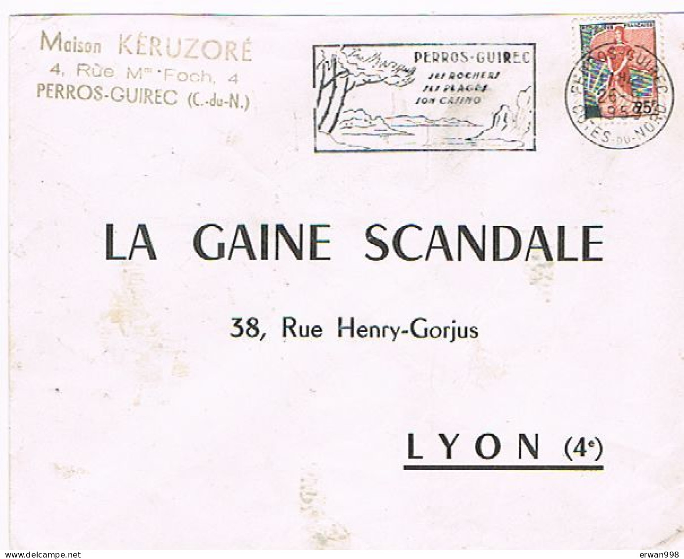 22 PERROS-GUIREC  Flamme SECAP Illustrée BD Non Codé (mer-arbre) YT1216 Enveloppe Commerciale La Gaine Scandale 40 - Maschinenstempel (Werbestempel)