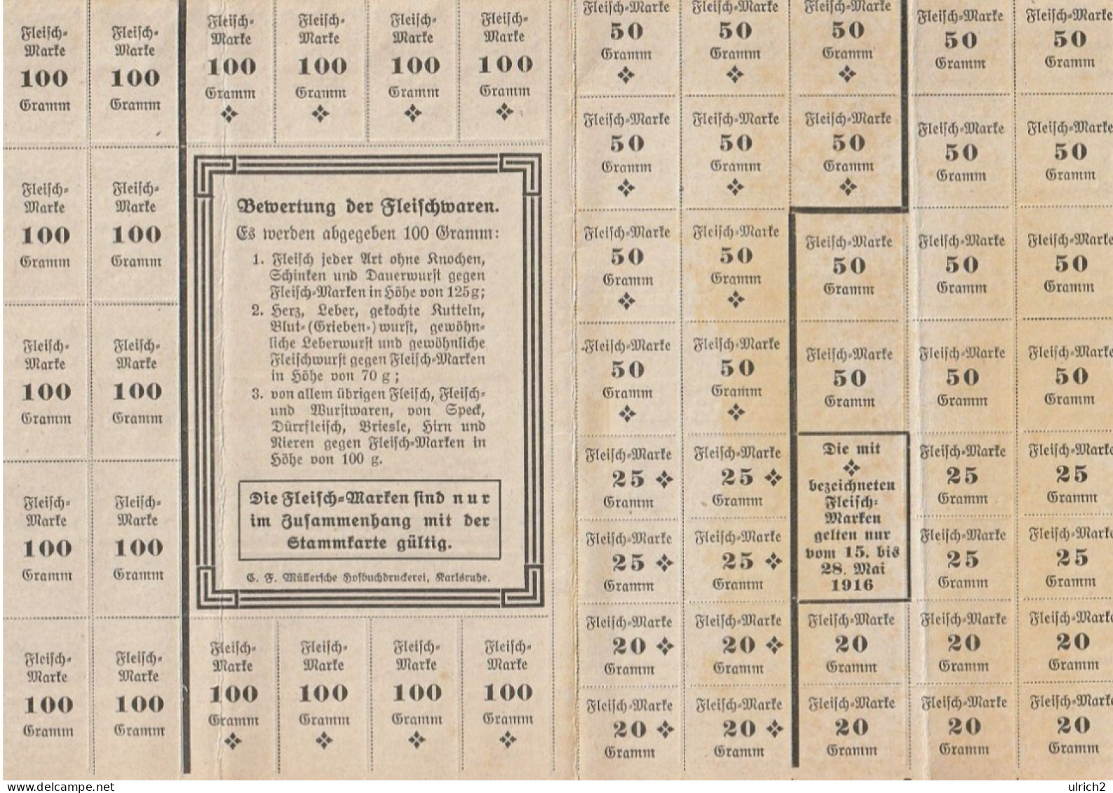 Fleischkarte Großherzogtum Baden - 1916  (69000) - Documents Historiques
