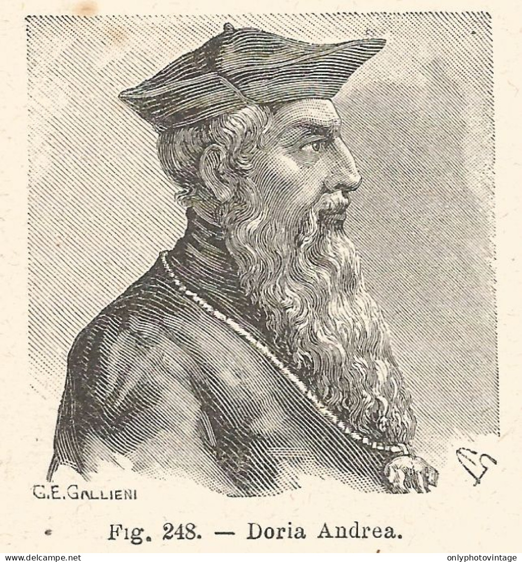 Andrea Doria - Incisione Antica Del 1925 - Engraving - Estampas & Grabados