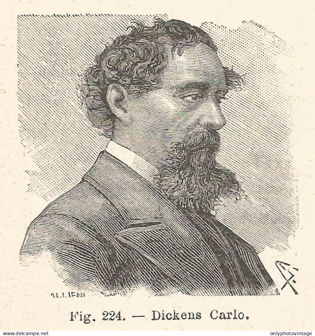 Charles Dickens - Incisione Antica Del 1925 - Engraving - Estampas & Grabados
