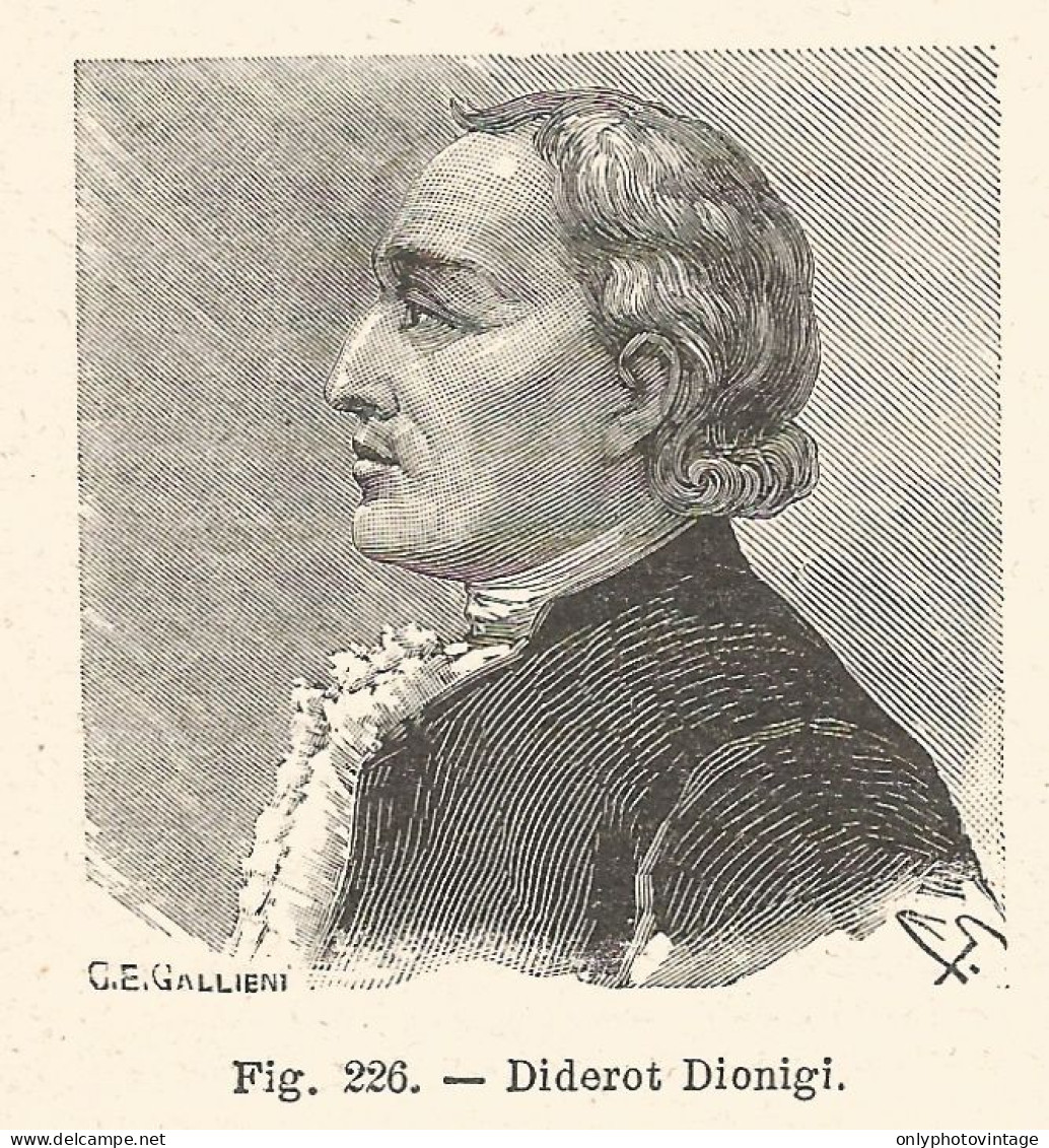 Denis Diderot - Incisione Antica Del 1925 - Engraving - Estampas & Grabados