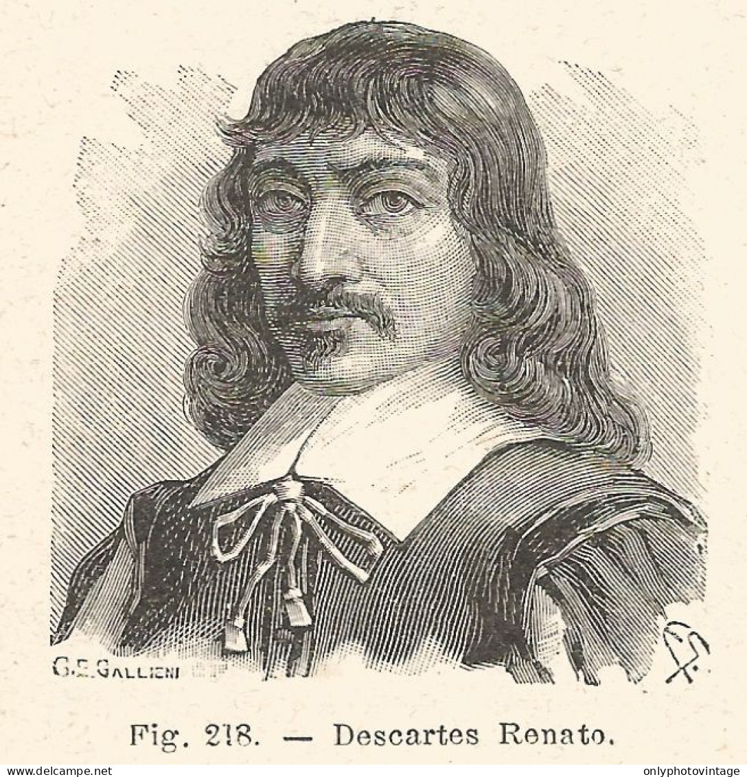 René Descartes - Incisione Antica Del 1925 - Engraving - Stampe & Incisioni