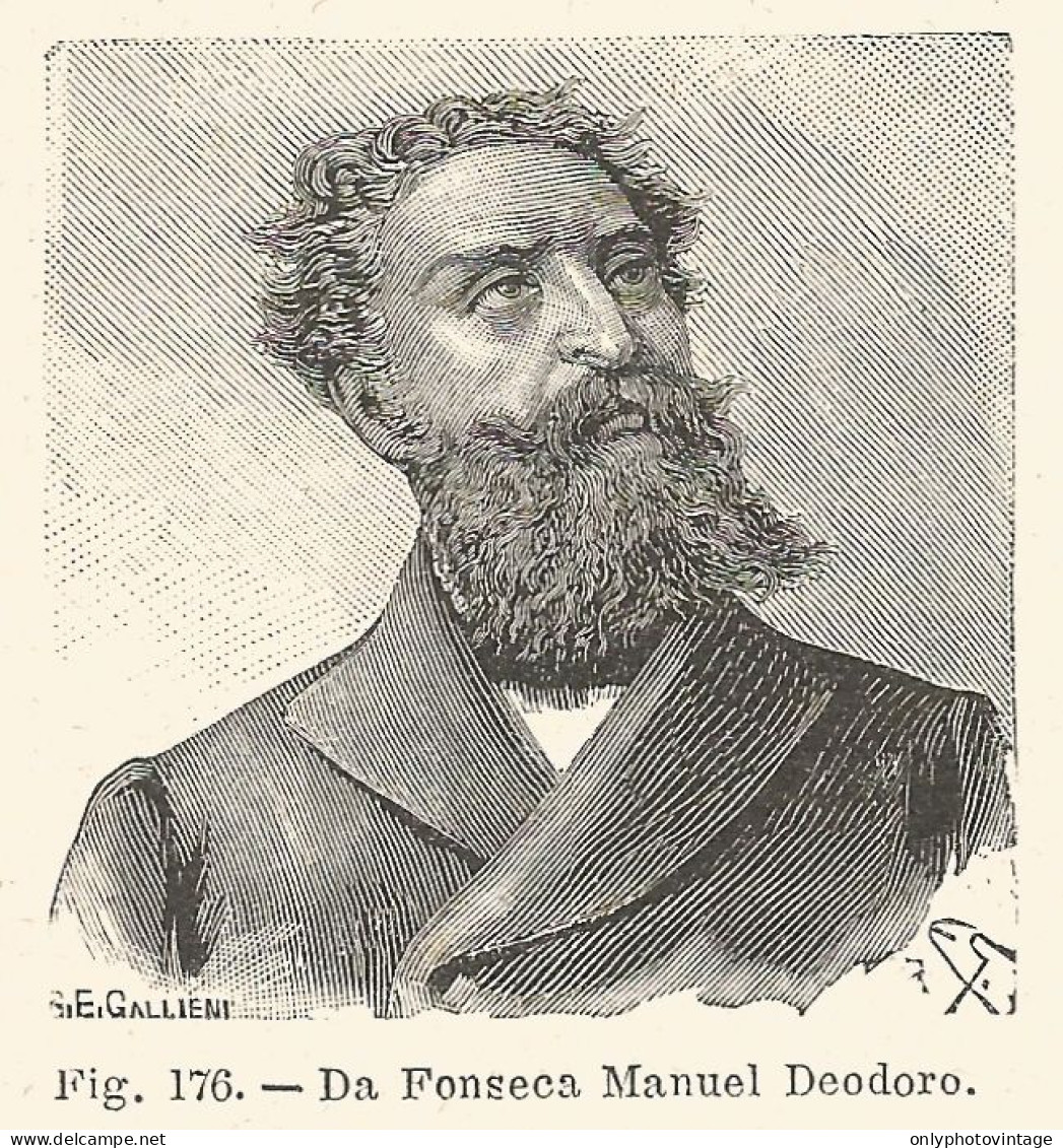 Manuel Deodoro Da Fonseca - Incisione Antica Del 1925 - Engraving - Estampas & Grabados