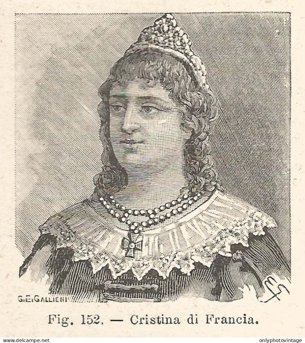 Cristina Di Francia - Incisione Antica Del 1925 - Engraving - Stampe & Incisioni