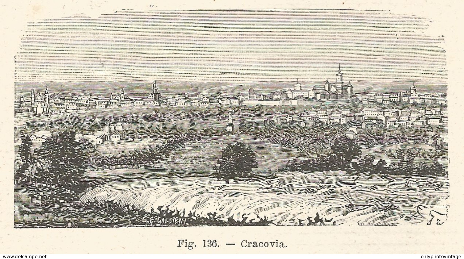 Cracovia - Panorama - Incisione Antica Del 1925 - Engraving - Estampas & Grabados