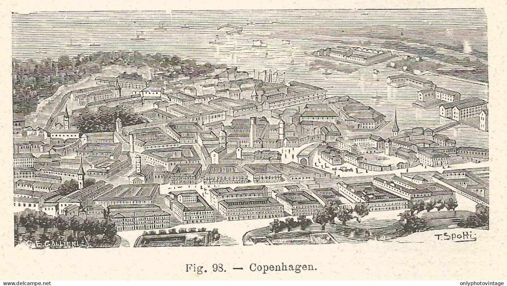 Copenaghen - Panorama - Incisione Antica Del 1925 - Engraving - Estampas & Grabados