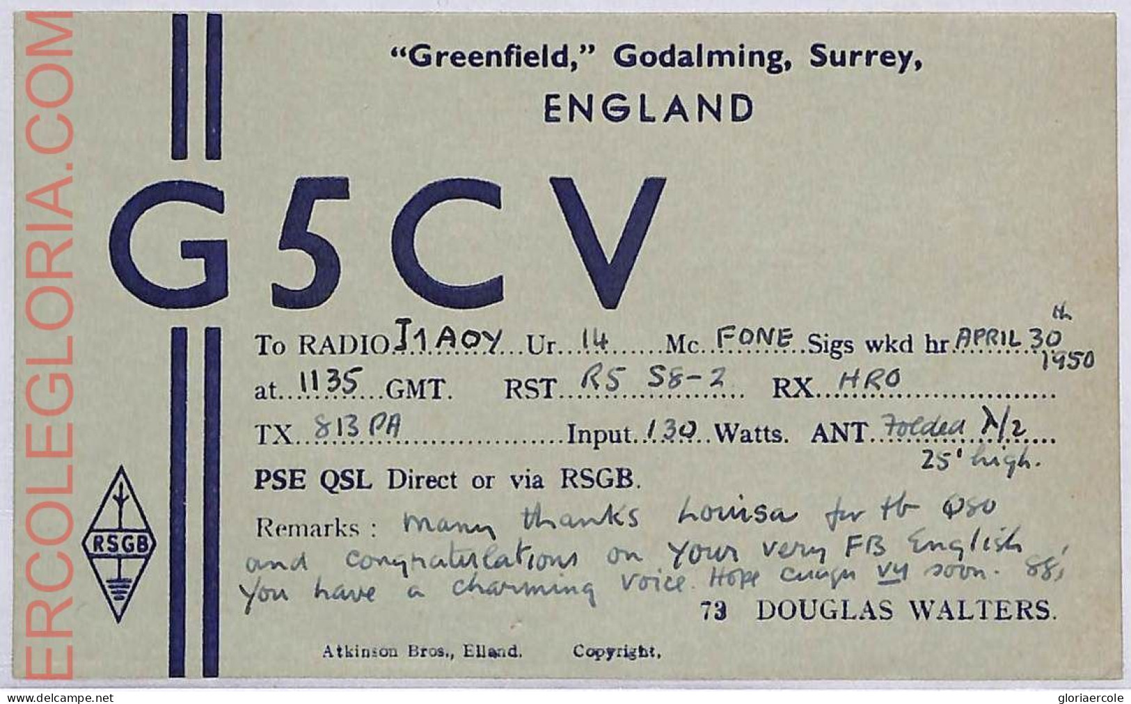 Ad9136 - GREAT BRITAIN - RADIO FREQUENCY CARD - England - 1950 - Radio