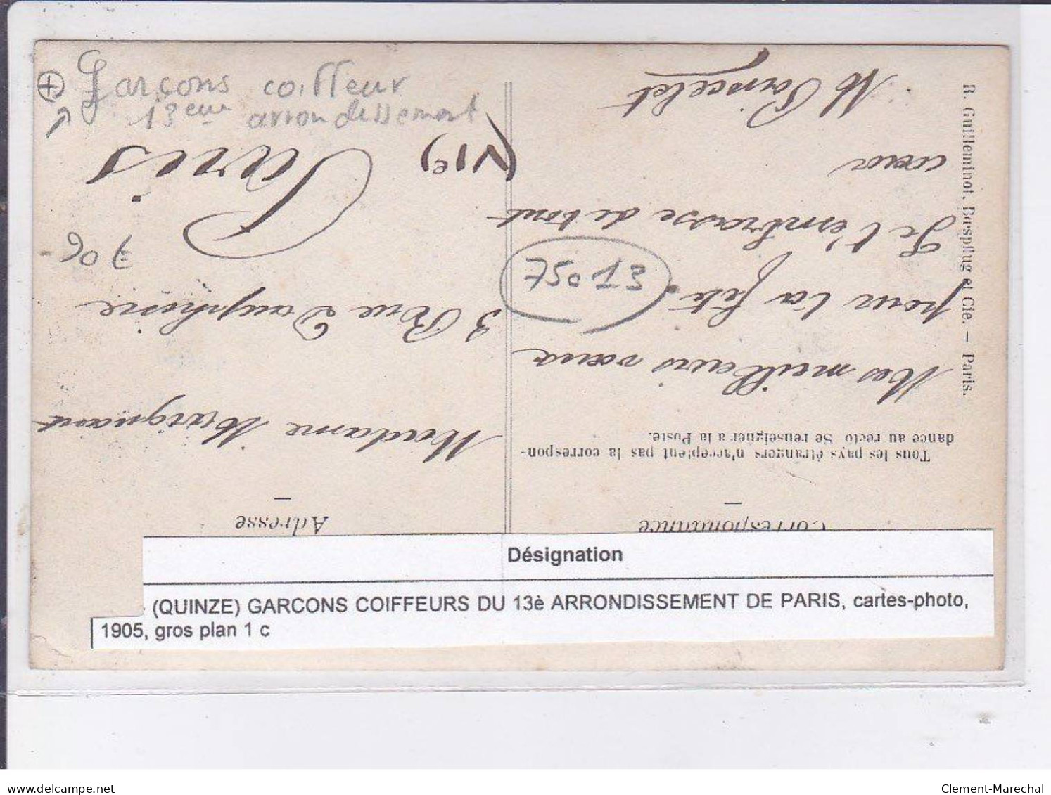 PARIS: Garçons Coiffeur 13e Arrondissement, Carte Photo - Très Bon état - Other & Unclassified