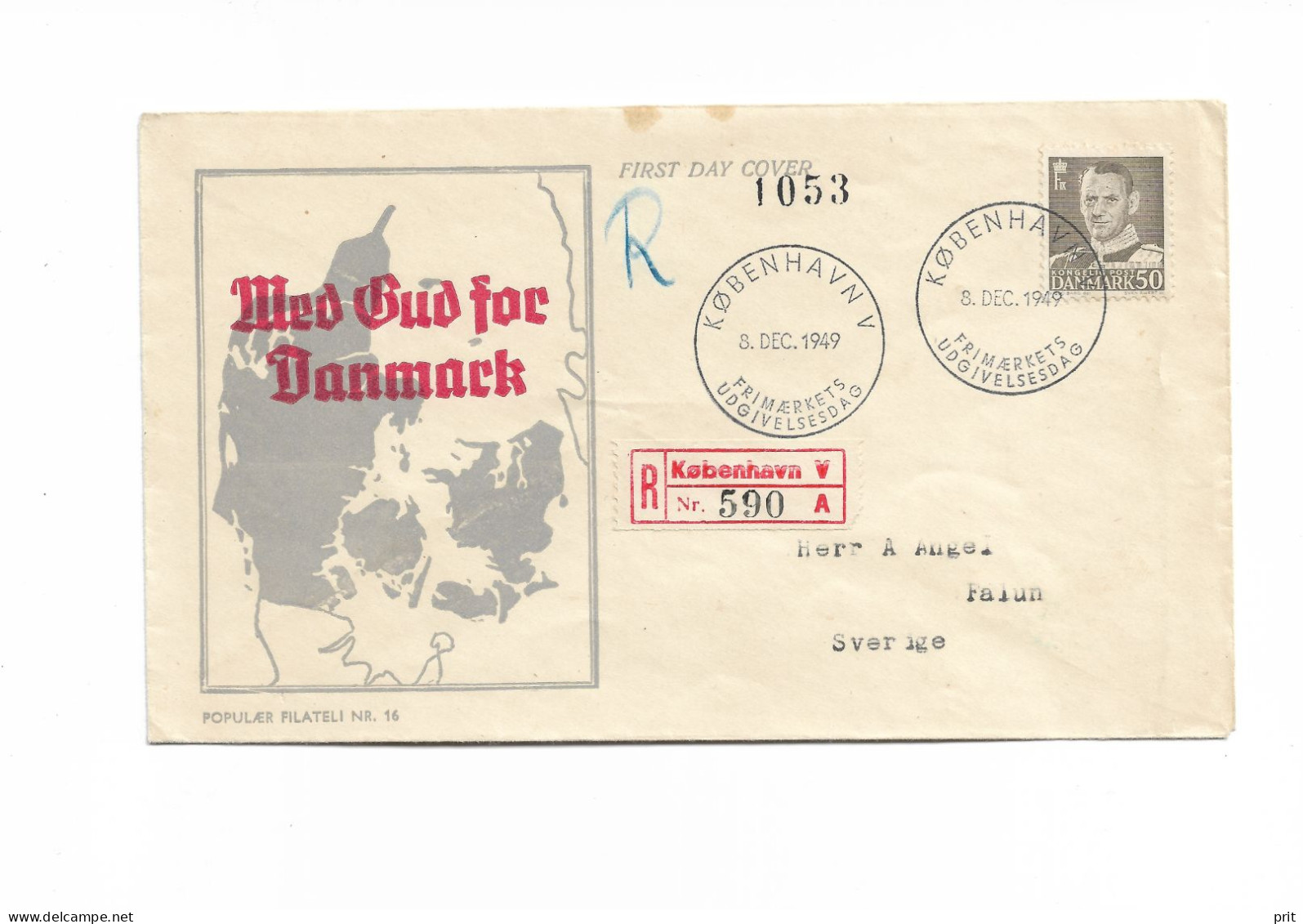 Copenhagen Denmark First Day Registered Cover To Falun Sweden 1949 50ore Frederik IX,  Michel 313 FDC - Cartas & Documentos