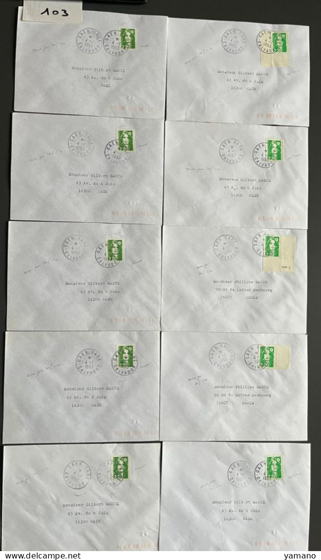 Marcophilie 1993 - Lot De 10 Lettres BRIAT 2.20 F Vert  -  Dernier Jour Tarif 2.20 F - 5 Lettres  Ex Roulettes ( 103) - 1961-....