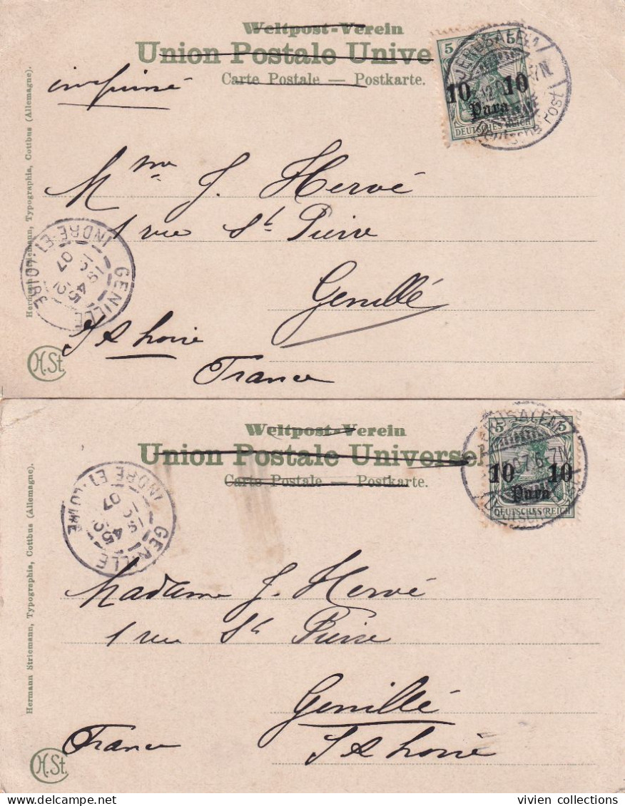 Israël Bureau Allemand Jérusalem Deutsche Post En 1907 Sur Cartes Bédouin Et Vente De Blé - Israel