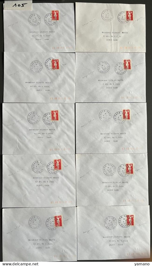 Marcophilie 1993 - Lot De 10 Lettres BRIAT 2.50 F Rouge  - Dernier Jour Tarif 2.50 F Dont 5 Ex Roulettes (105) - 1961-....