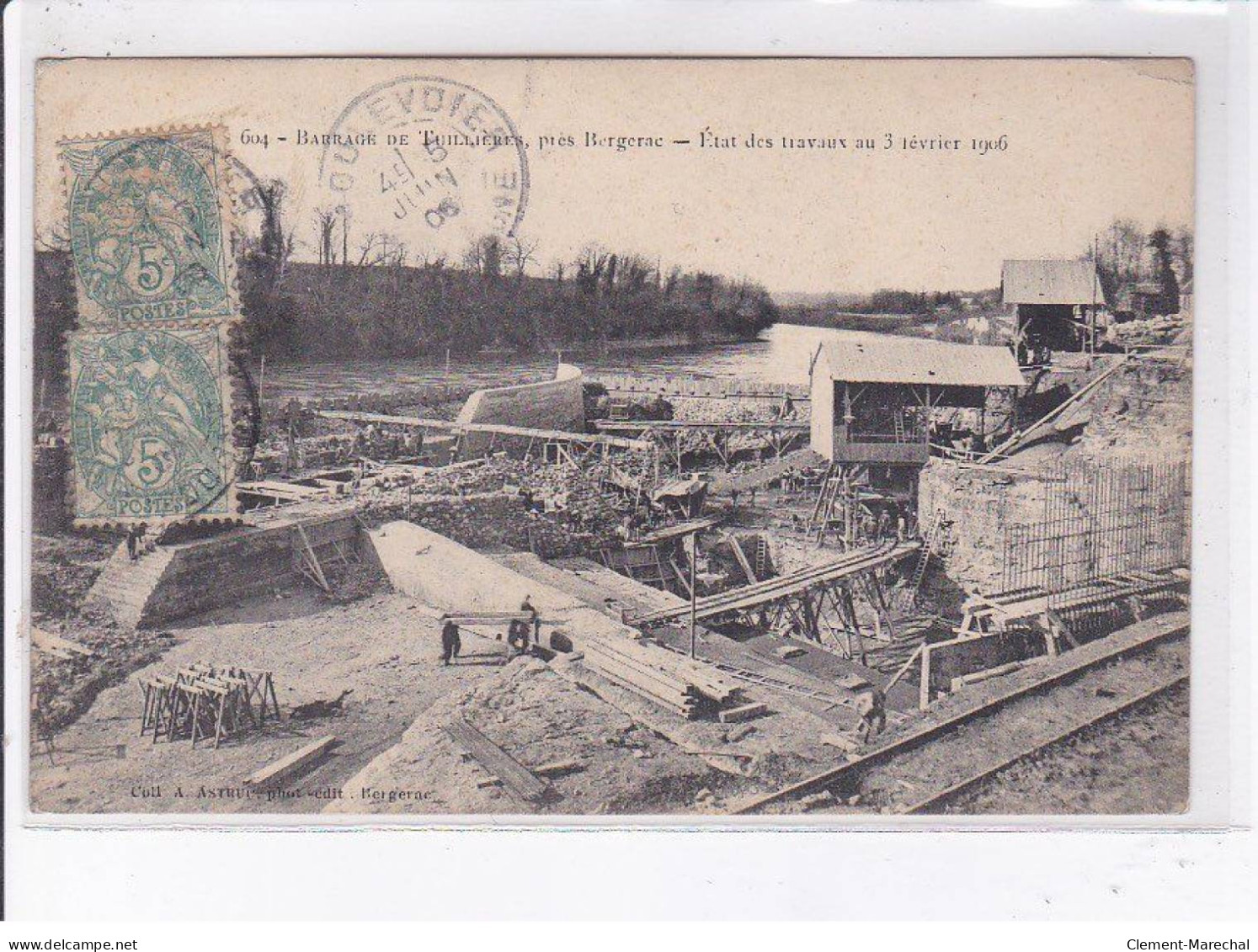 BERGERAC: Barrage De Tuillières état Des Travaux Au 3 Février 1906 - état - Bergerac