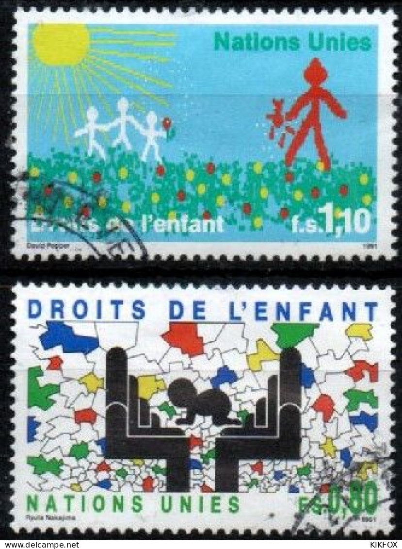 VEREINTE NATIONEN, UNO - GENF,  1991, MI 202 - 203, DROITS DE L'ENFANT,  GESTEMPELT, OBLITERE - Gebraucht