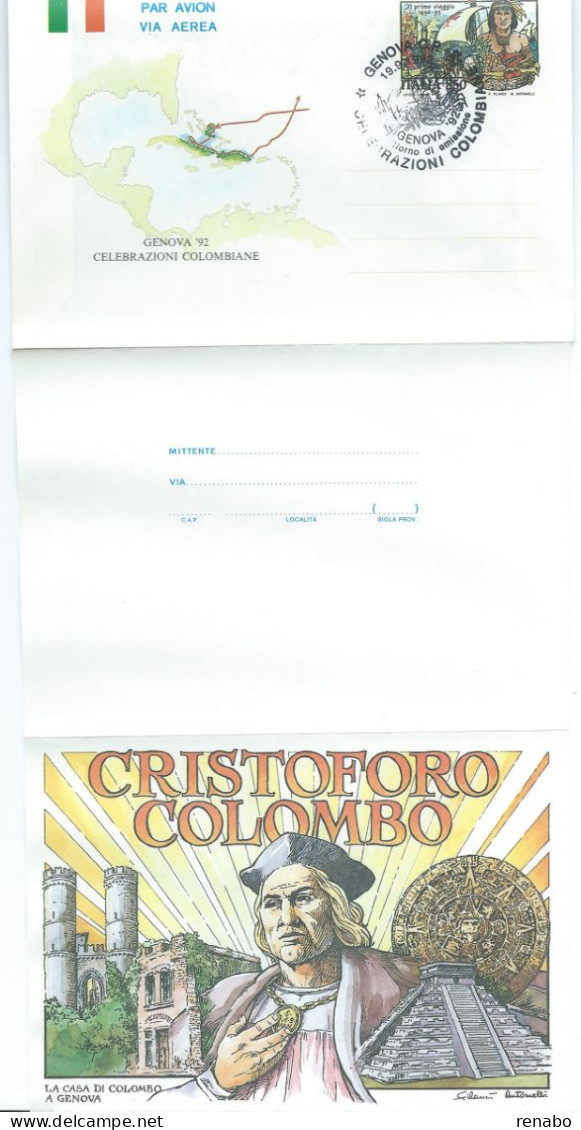 Italia 1992, Aerogramme ; FDC ; Celebrazioni Colombiane ; Annullo Della Manifestazione " Genova '92 "non Viaggiato - Luchtpost