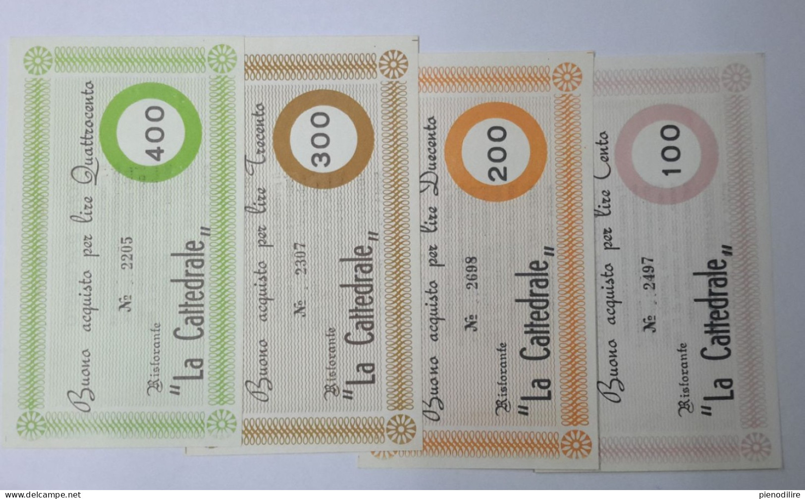 LOTTO 4Pz. 100 200 300 400 LIRE BUONI ACQUISTO RISTORANTE LA CATTEDRALE ROMA VALIDO FINO AL 31.12.1976 (A.4) - [10] Checks And Mini-checks