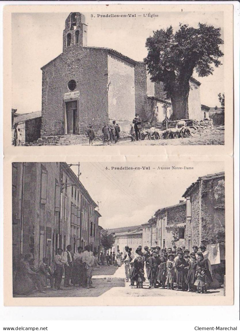 PRADELLES-en-VAL: L'église, Avenue Notre-dame, Carte Double - Très Bon état - Sonstige & Ohne Zuordnung