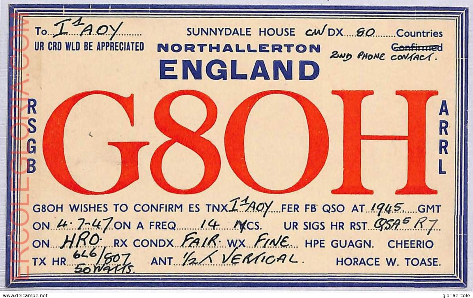 Ad9141 - GREAT BRITAIN - RADIO FREQUENCY CARD - England - 1947 - Radio